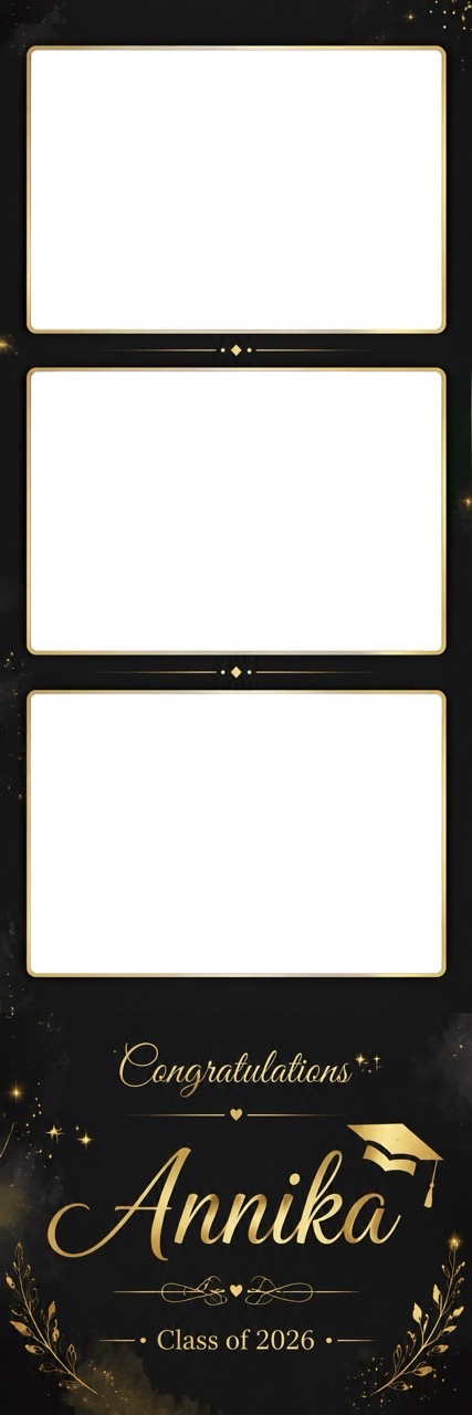 Black-and-gold floral graduation photo booth template variation three