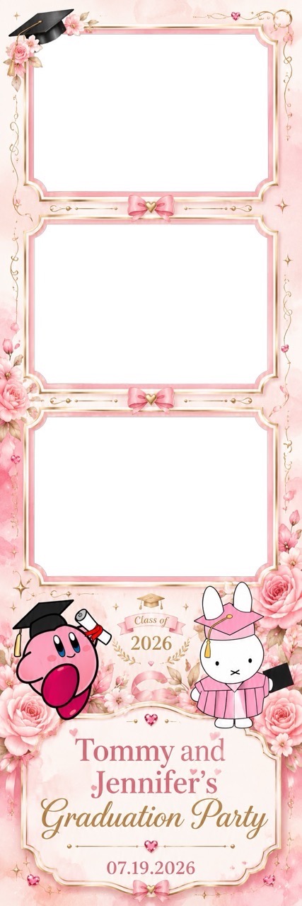 AI-assisted pink character-themed graduation photo booth template