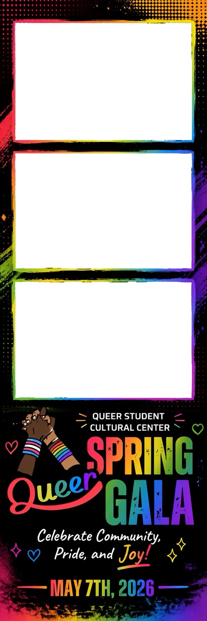 AI-assisted Spring Queer Gala photo booth template with colorful neon lettering